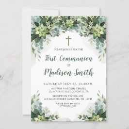 Invitación Greenery First Communion Invitation