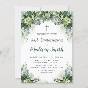 Invitación Greenery First Communion Invitation