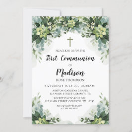 Invitación Greenery First Communion Invitation