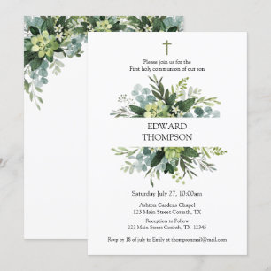 Invitación Greenery First Communion Invitation