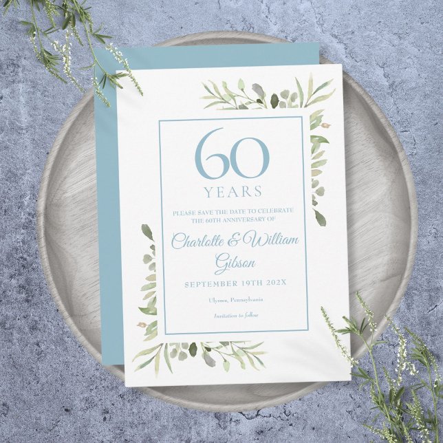 Invitación Greenery Floral 60º Aniversario Salva la Fecha (Greenery Floral 60th Anniversary Save the Date Invitation)