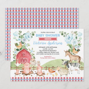 Invitación Greenery Floral Barnyard Farm Animals Baby Shower