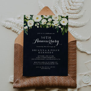 Invitación Greenery Floral Blanco 50 Aniversario de Boda 