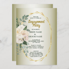 Invitación Greenery Floral Gold Geometric Engagement Party