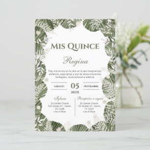 Invitación Greenery Floral Quinceañera Spanish 