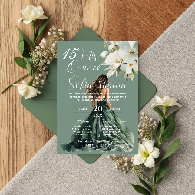 Invitación Greenery Floral Quinceañera Spanish Invitation (Subido por el creador)