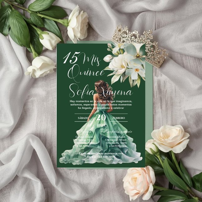 Invitación Greenery Floral Quinceañera Spanish Invitation (Subido por el creador)
