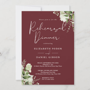 Invitación Greenery Floral Rosewood Rosa Cena de Ensayo