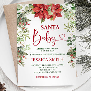Invitación Greenery Floral Santa Navidades Baby Shower