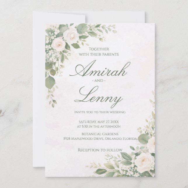 Invitación Greenery Floral Wedding Invitation Background (Anverso)