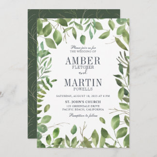 Invitación Greenery Foliage Leafy Boda