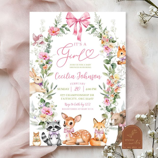 Invitación Greenery Forest Animal Chica Baby Shower (Subido por el creador)