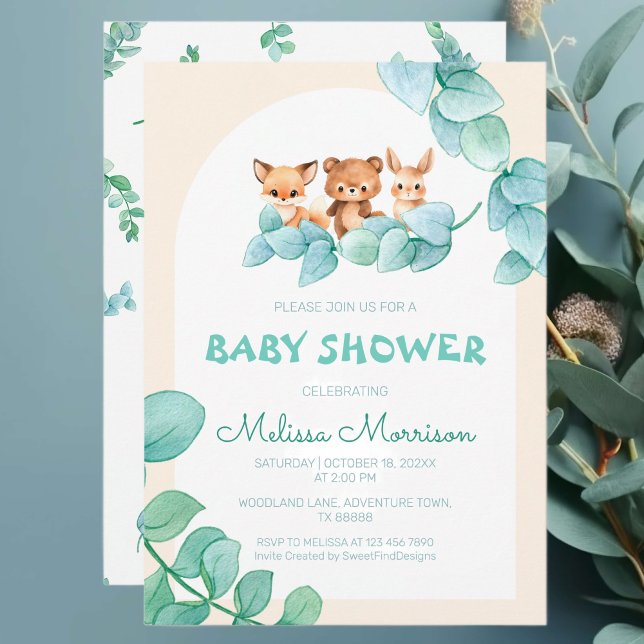 Invitación Greenery Forest Animals Baby Shower (Greenery Forest Animals Baby Shower Invitation)