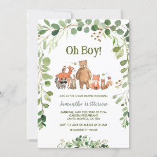 Invitación Greenery Forest Animals Boy Baby Shower