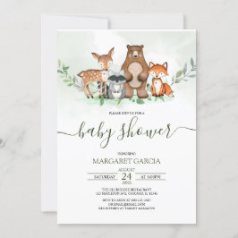 Invitación Greenery Forest WOODLAND Animals Baby Shower
