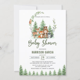 Invitación Greenery Forest Woodland Animals Baby Shower