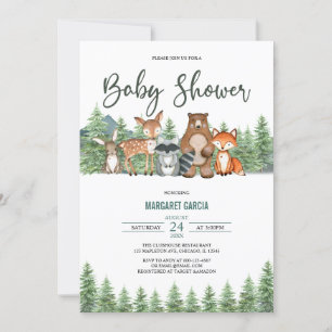 Invitación Greenery Forest Woodland Animals Baby Shower