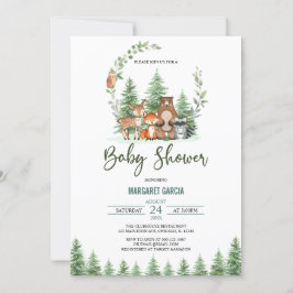 Invitación Greenery Forest Woodland Animals Baby Shower