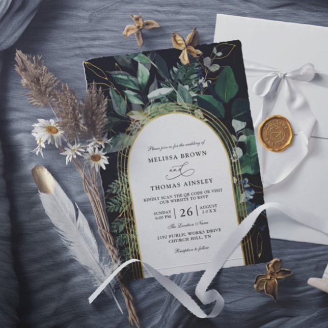 Invitación Greenery Garden Greenery Budget QR Code Wedding (Subido por el creador)