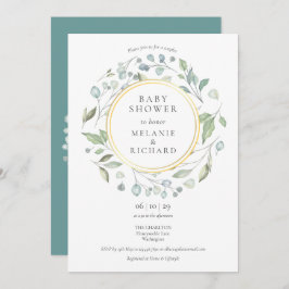 Invitación Greenery Garland Relieve metalizado dorado Parejas