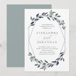 Invitación Greenery Geo   Boda plateado