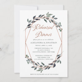 Invitación Greenery Geo | Cena de ensayo de oro Rosa