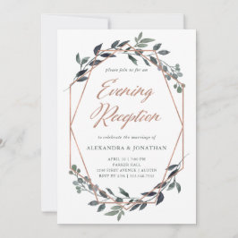 Invitación Greenery Geo | Recepción de Tarde de Oro Rosa