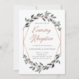 Invitación Greenery Geo | Recepción de Tarde de Rosa Dorado