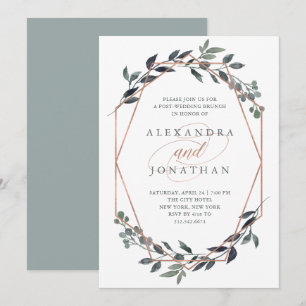 Invitación Greenery Geo   Rosa Boda de Gold Post Brunch