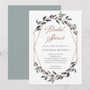 Invitación Greenery Geo   Rosa Dorada Bridal Shower