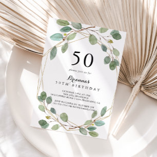Invitación Greenery Geométrico Eucalyptus 50ª fiesta de cumpl