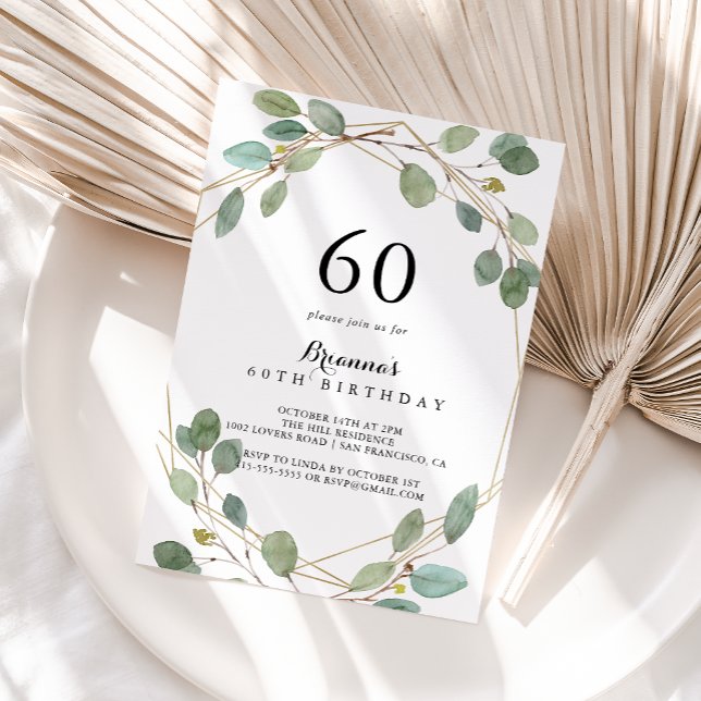 Invitación Greenery Geométrico Eucalyptus 60ª fiesta de cumpl (Subido por el creador)