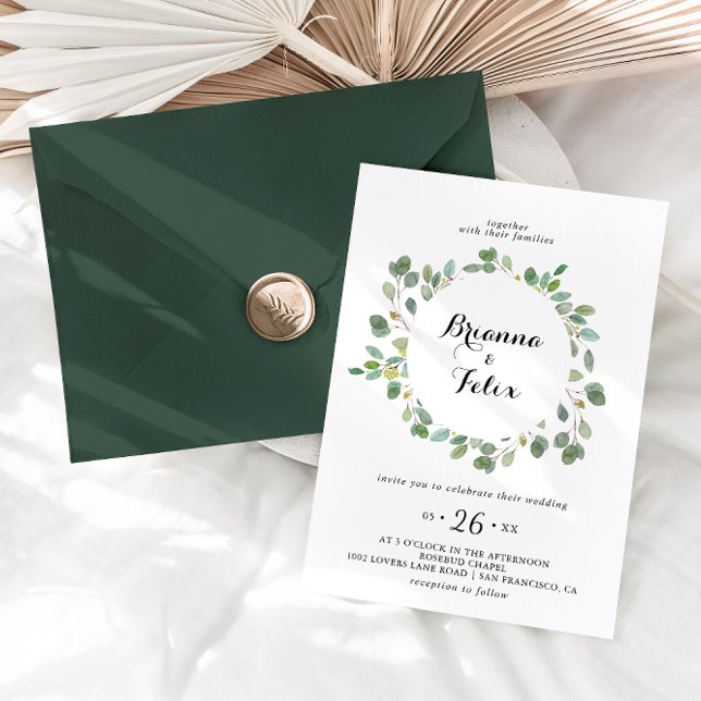 Invitación Greenery Geométrico Eucalyptus Wreath Boda (Subido por el creador)