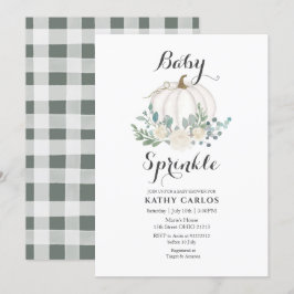 Invitación Greenery Gingham White Pumpkin Bebé Sprinkle
