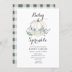 Invitación Greenery Gingham White Pumpkin Bebé Sprinkle