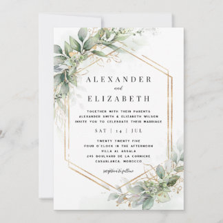 Invitación Greenery & Gold Boda