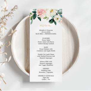 Invitación Greenery Gold Elegant Floral Cena Carta de menú