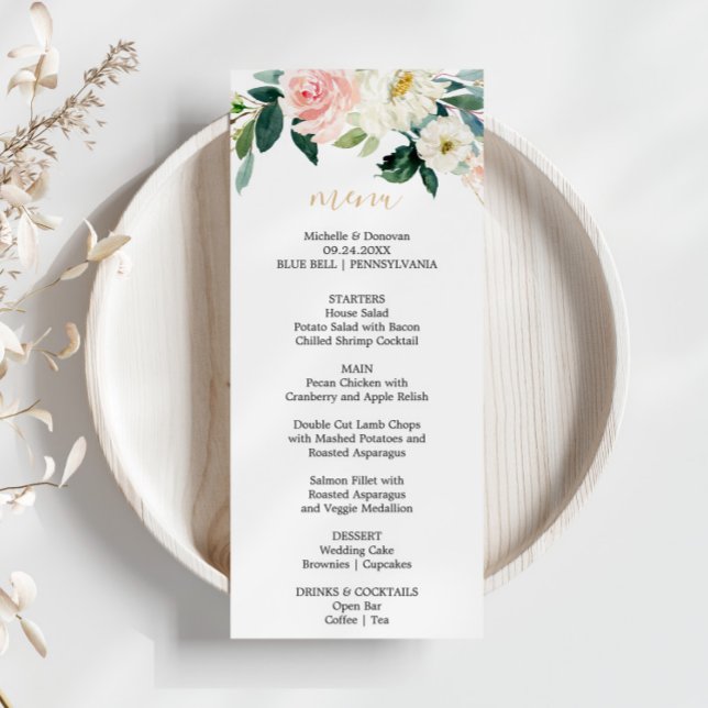 Invitación Greenery Gold Elegant Floral Cena Carta de menú (Subido por el creador)