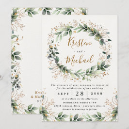 Invitación Greenery Gold Elegant Watercolor Boho Leaf Boda