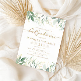 Invitación Greenery Gold Eucalyptus Baby Shower