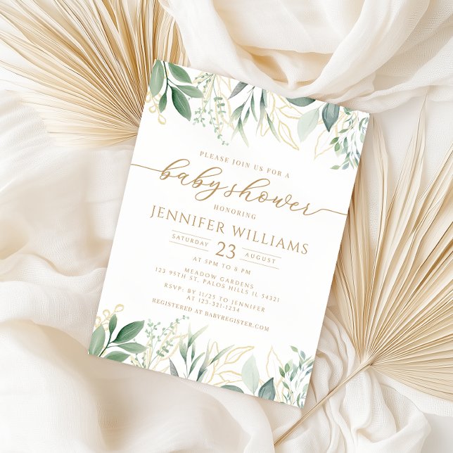 Invitación Greenery Gold Eucalyptus Baby Shower (Subido por el creador)