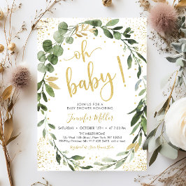 Invitación Greenery & Gold Eucalyptus Baby Shower