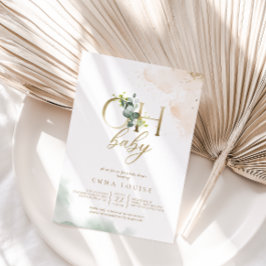 Invitación Greenery Gold Eucalyptus Oh Baby Shower