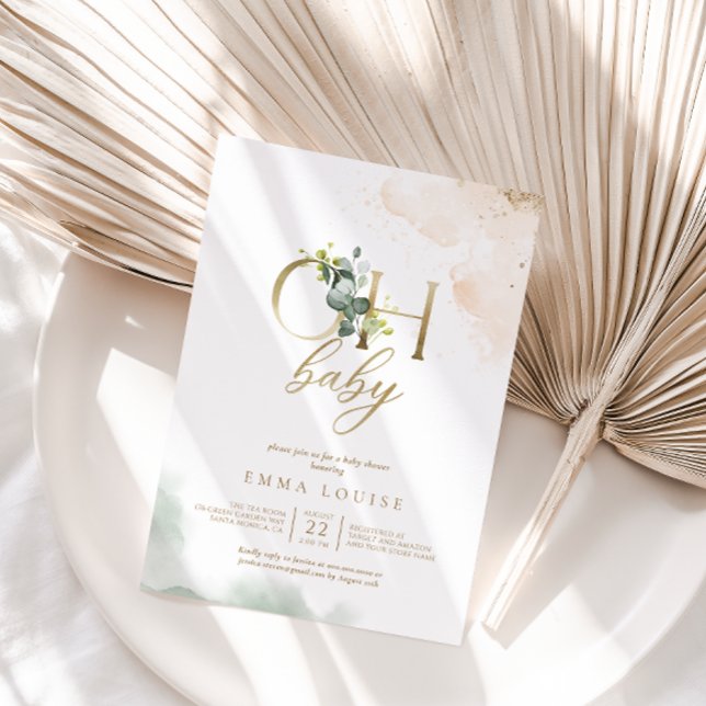 Invitación Greenery Gold Eucalyptus Oh Baby Shower (Subido por el creador)