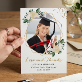 Invitación Greenery Gold Floral Graduation Photo You