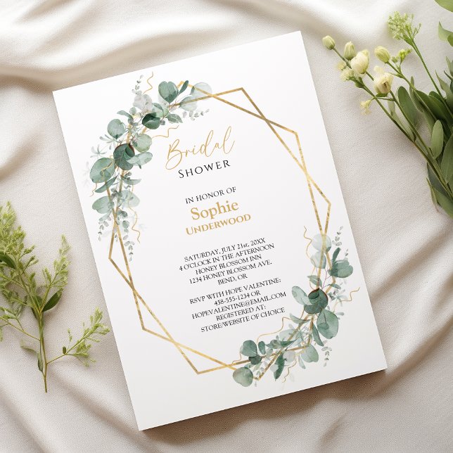Invitación Greenery Gold Frame Simple Wedding Bridal Shower (Subido por el creador)