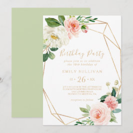 Invitación Greenery & Gold Geometric 30th Birthday Fiesta