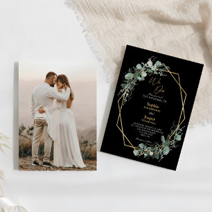 Invitación Greenery Gold Simple Black We Do Photo Boda