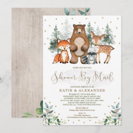 Invitación Greenery Gold Woodland Animals Baby Shower Por Cor
