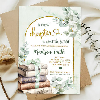 Invitación Greenery Green Sage Storybook Theme Baby Shower